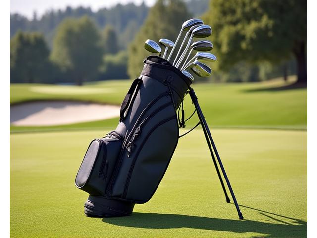 A sleek, lightweight golf stand bag in black.